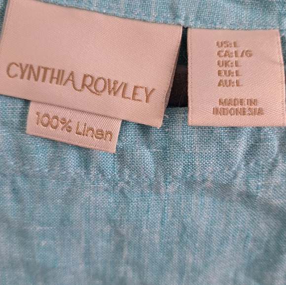 Cynthia Rowley 100% Linen Top Aqua Blue Button Detail Short Sleeve Size Large - Picture 3 of 8